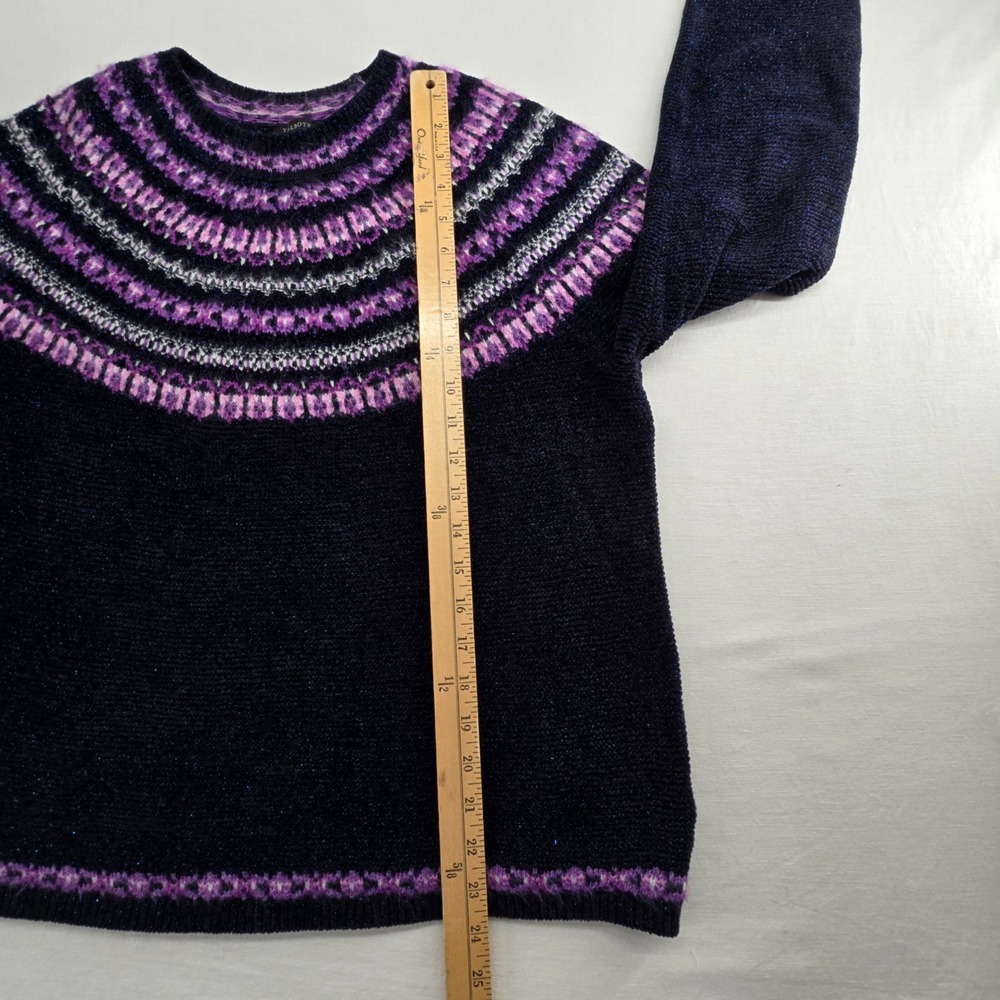 Talbots Fair Isle Pullover Sweater L Navy Purple Metallic Shimmer Crewneck - Picture 5 of 9